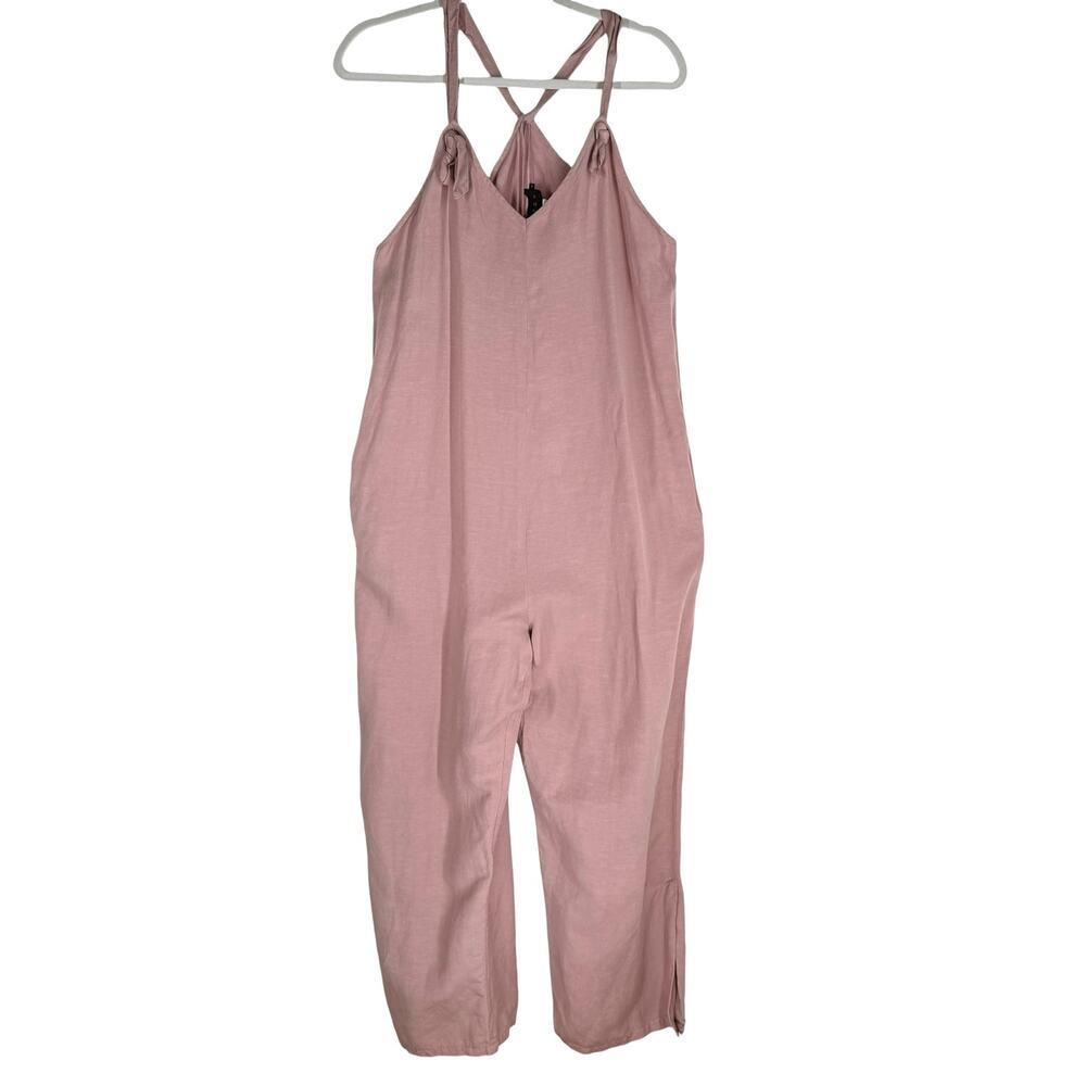 Hatch Blush Pink Linen Jumpsuit with Tie Straps - Picture 3 of 12